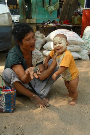 Baby wearing Thanaka Paste - InsideBurma Tours