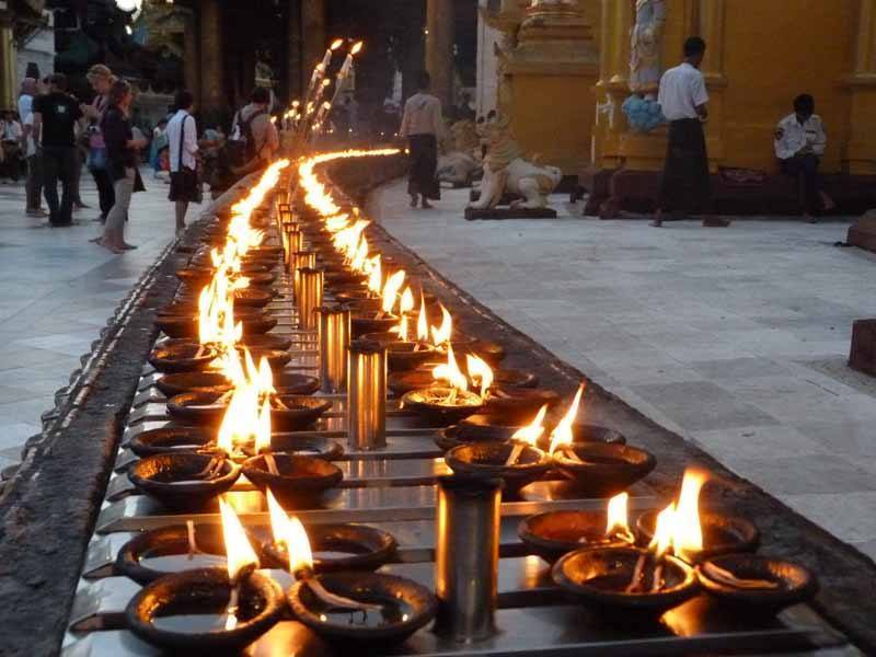 Oil lamps at Shwedagon Pagoda