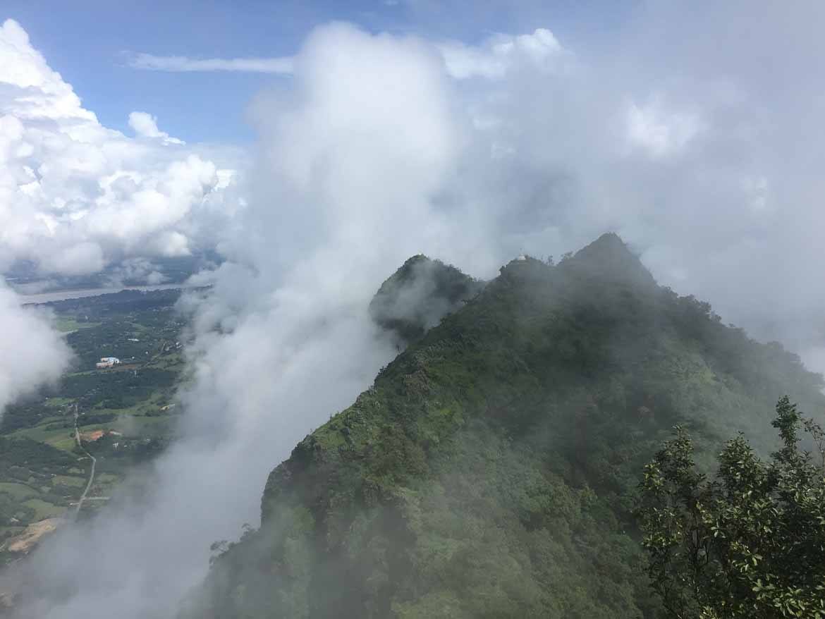 Clouds skim the hilltops over Hpa An
