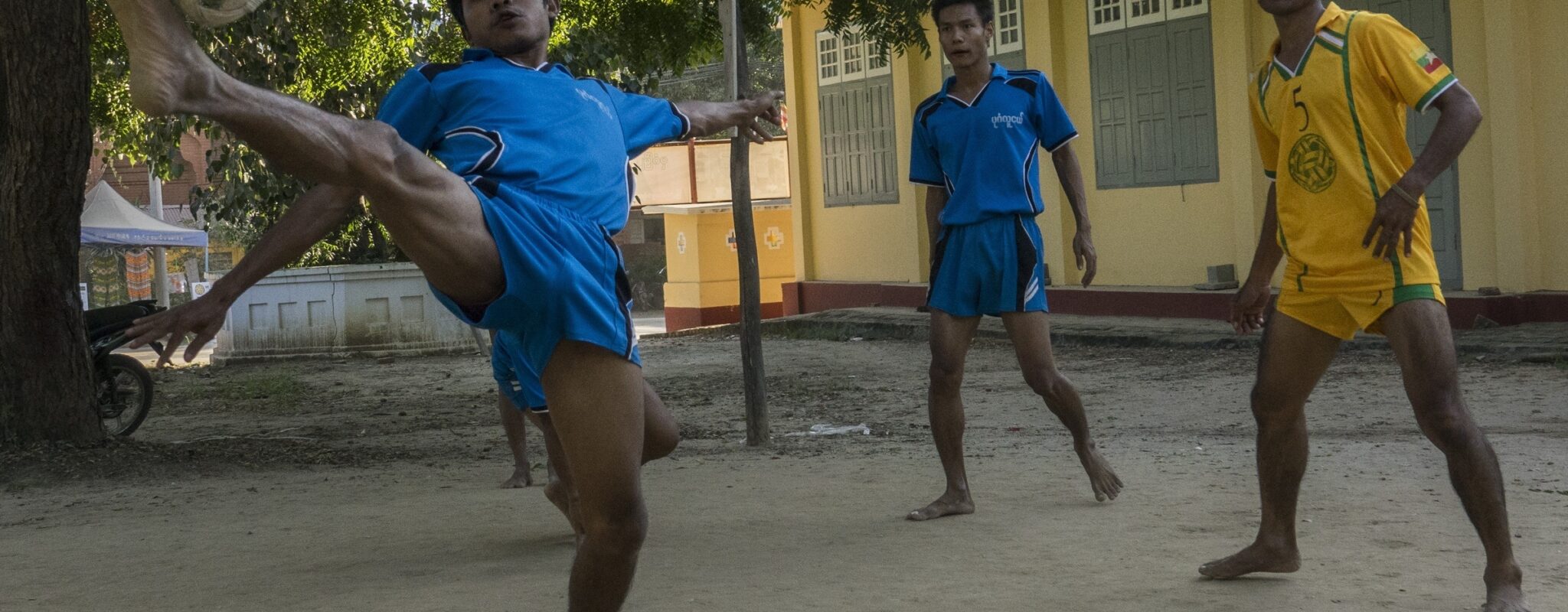 Men playing chinlone in Burma