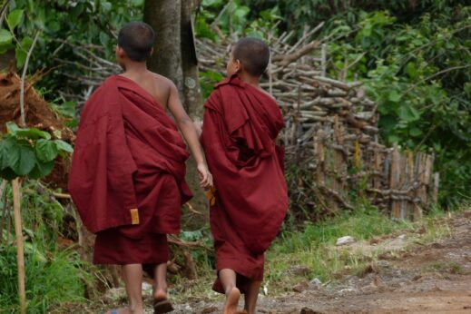 Children walking in Pindaya region, honeymoon in Burma (Myanmar) 