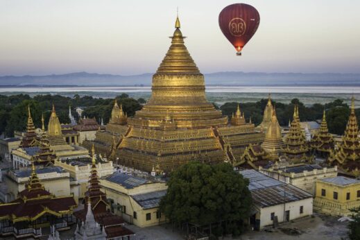 View from a hot air balloon in Bagan, honeymoon in Burma (Myanmar) 