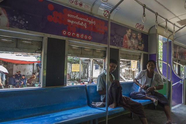 Inside Yangon's circle train, Burma (Myanmar)