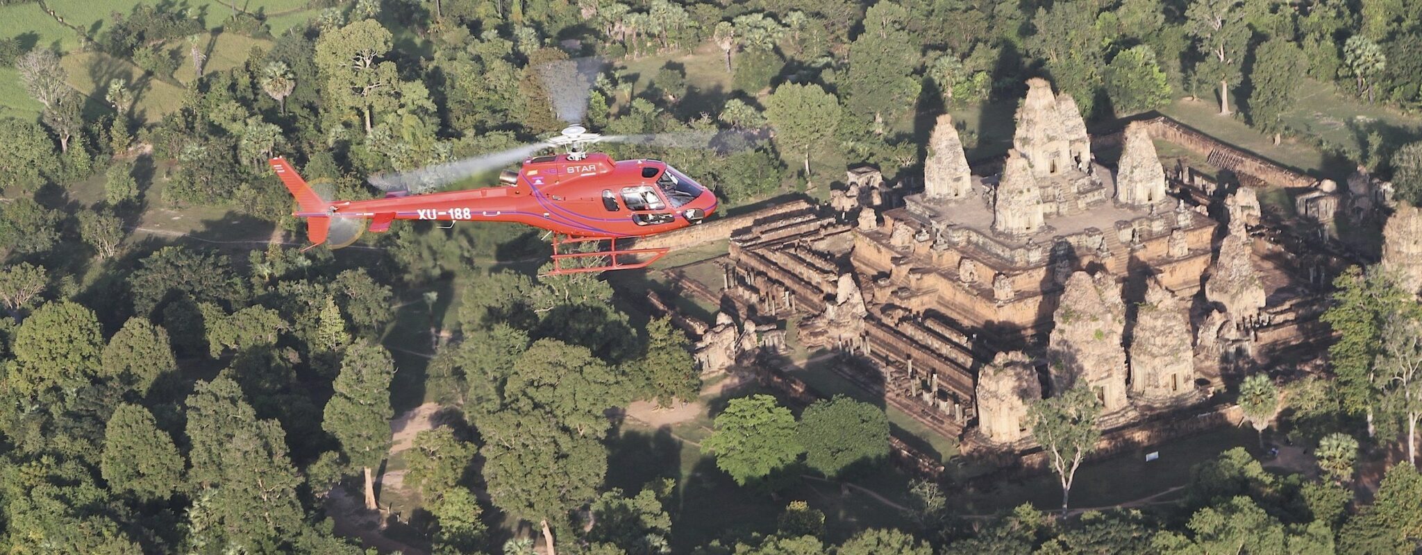 Helicopter over Angkor, Cambodia