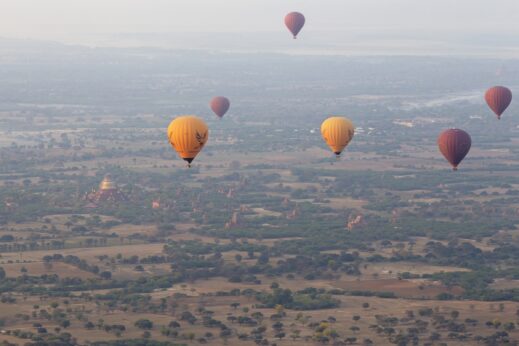 A landscape of Hot air balloons in Bagan