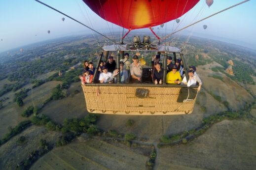 Tourists in Hot air balloon in Bagan