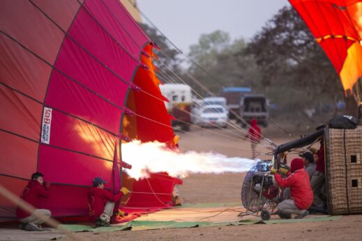Firing up the Hot air balloon in Bagan