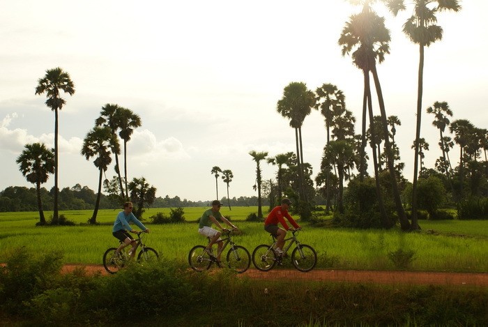 Cycling on islands near Phnom Penh Cambodia